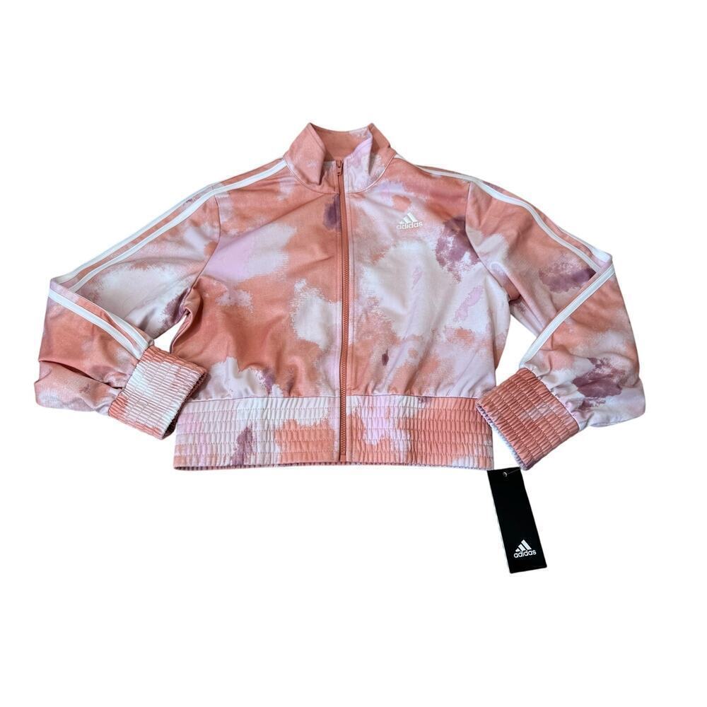 NWT - Girls Loose Fit ADIDAS Jacket size Med (10-12); Peach/Orange swirl; crop